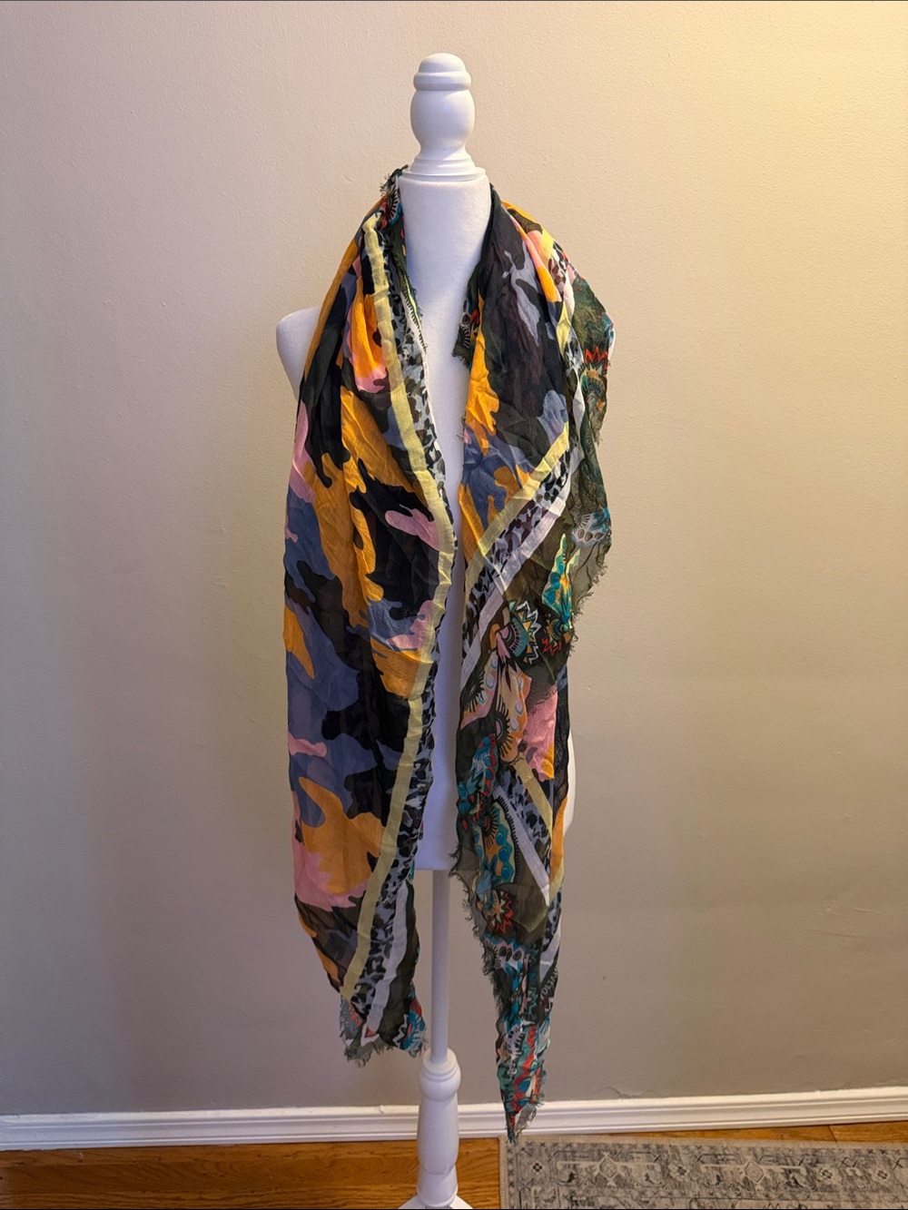 ZADIG & VOLTAIRE Colorful Multi-print Wrap Scarf - Yellow, Pink, Gray, Olive